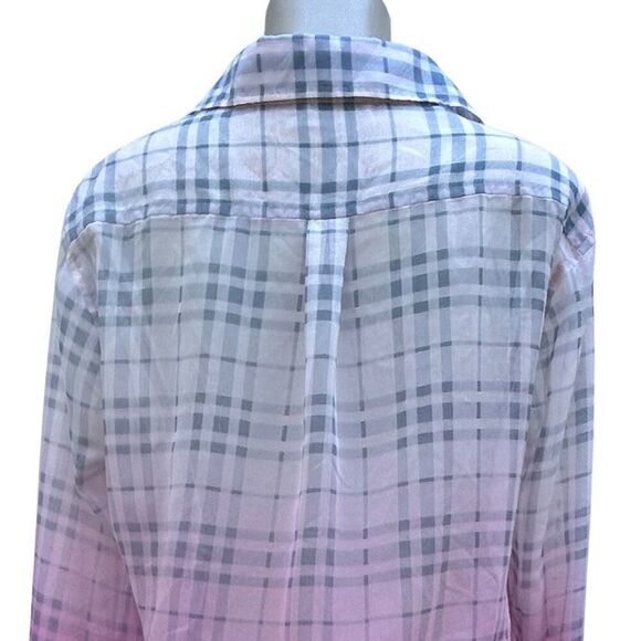 Two By Vince Camuto Shirt Blouse Womens S/M Pink Purple Plaid Ombre Button Front - Picture 6 of 13